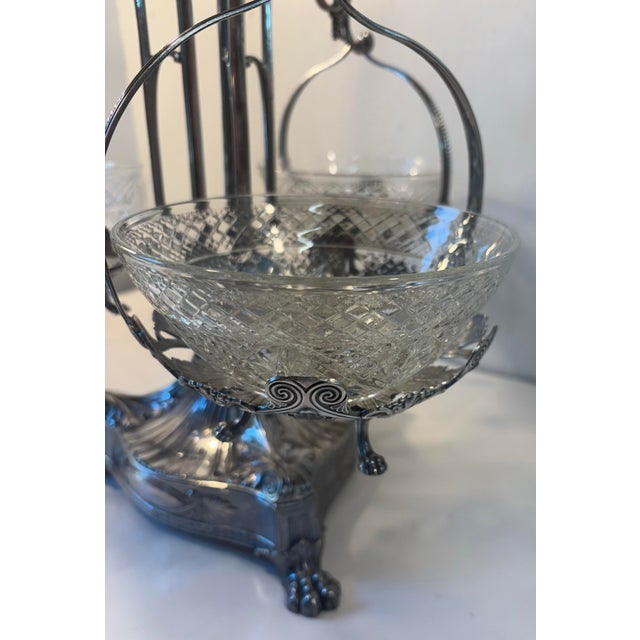 Mid 20th Century Vintage Silver Metal and Crystal Epergne For Sale - Image 5 of 12