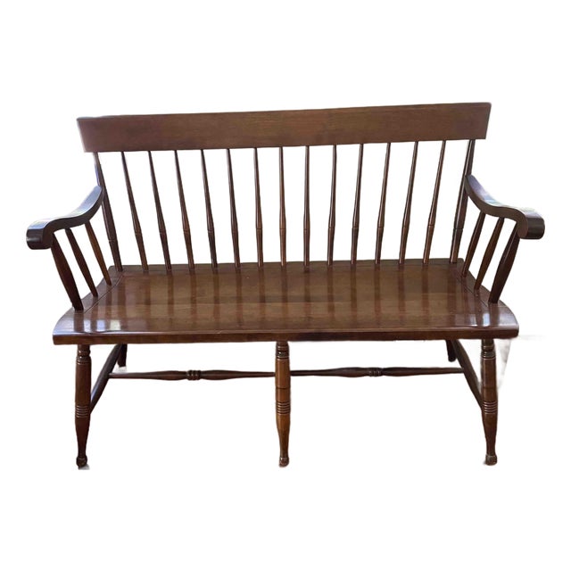 Mid-Century American Spindle-Back Deacon Bench For Sale