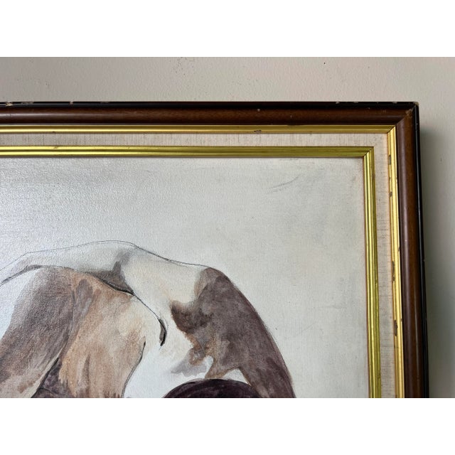 Mid-Century Modern Vintage Reclining Woman Oil on Canvas Painting, Signed For Sale - Image 3 of 11