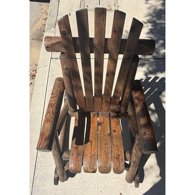 Rustic Monumental 20thc Hand Made Pine Log Rocking Chair For Sale - Image 3 of 7