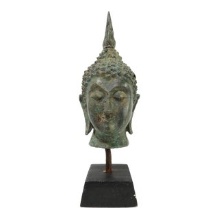 Antique Bronze Buddha 8" Head Sculpture Asian Art Décor For Sale