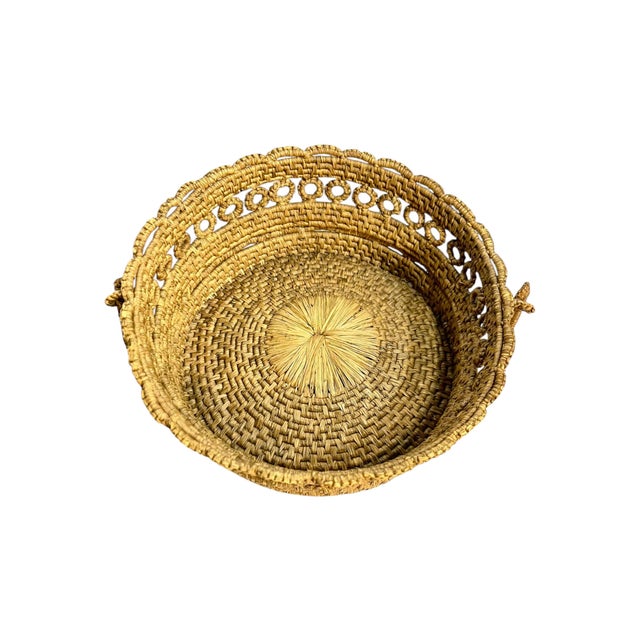 Antique French Provincial Handwoven Coiled Rope Basket With Ring Handles For Sale - Image 6 of 18