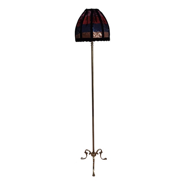 Mid-Century German Floor Lamp with Brass Base and Sequin Shade from Lamplove, 1950s For Sale