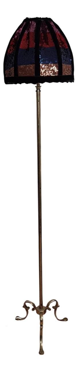 Mid-Century German Floor Lamp with Brass Base and Sequin Shade from Lamplove, 1950s