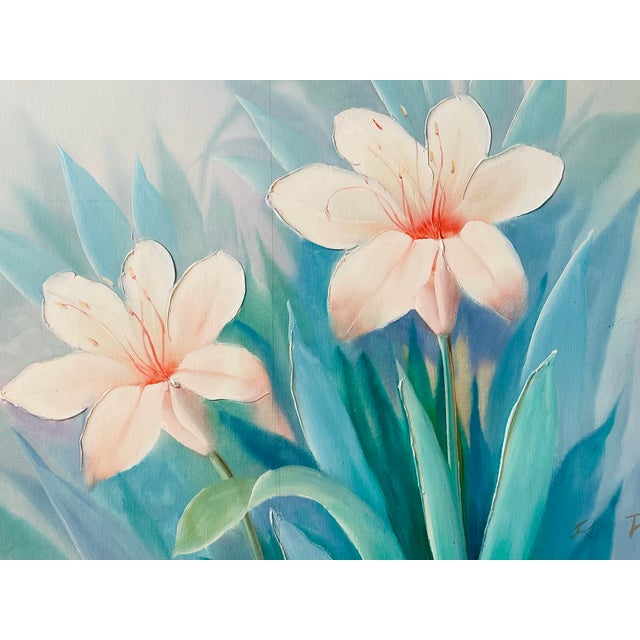 1970s 1970s White Lotus Oil on Canvas American Painting R Francis For Sale - Image 5 of 5