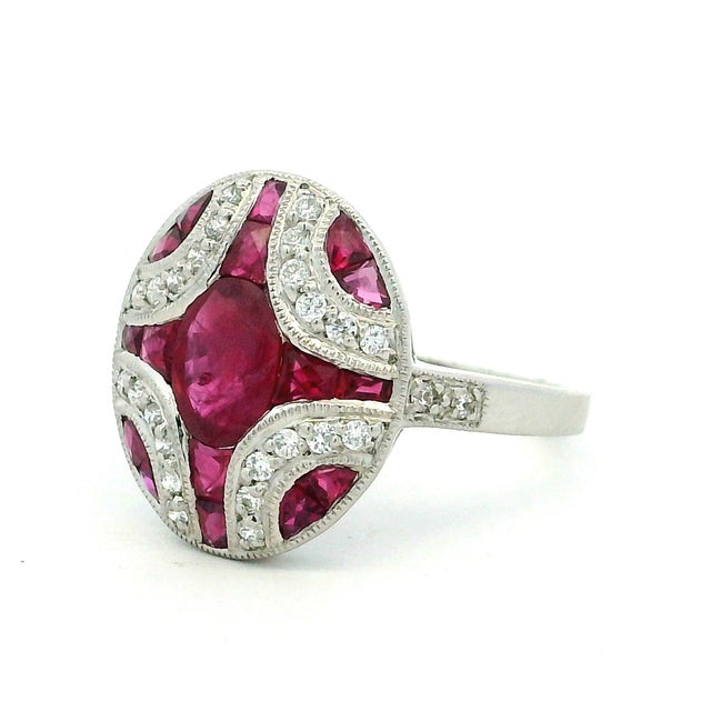 2000 - 2009 Platinum Cabochon Ruby, Diamond and Calibré Ruby Bombé Ring, Size 7.5 For Sale - Image 5 of 13