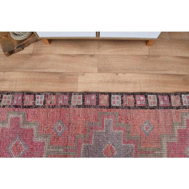 Pink Antique Vintage Turkish Oushak Handmade Wool Cotton Pink Runner Rug For Sale - Image 8 of 11