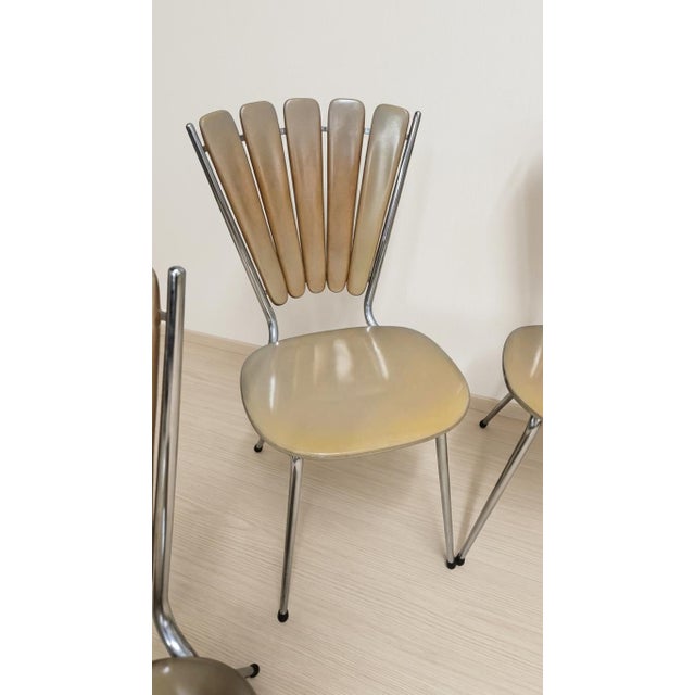1960s Vintage Fan-Back Dining Chairs with Beige Leatherette Upholstery, 1960s, Set of 6 For Sale - Image 5 of 18