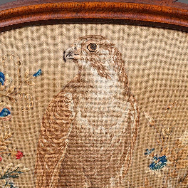 Wood Antique Embroidered Fire Screen, English, Walnut, Needlepoint, Early Victorian For Sale - Image 7 of 12