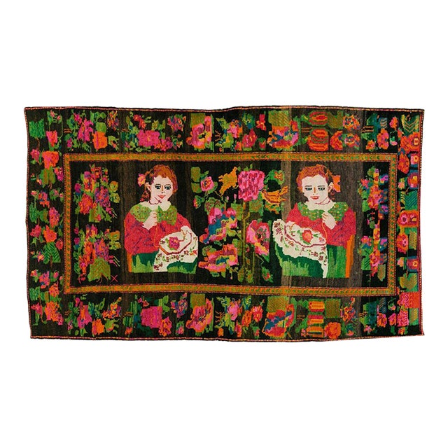 Galerie Shabab Collection Mid-20th Century Handmade Caucasian Pictorial Karabagh Accent Rug For Sale