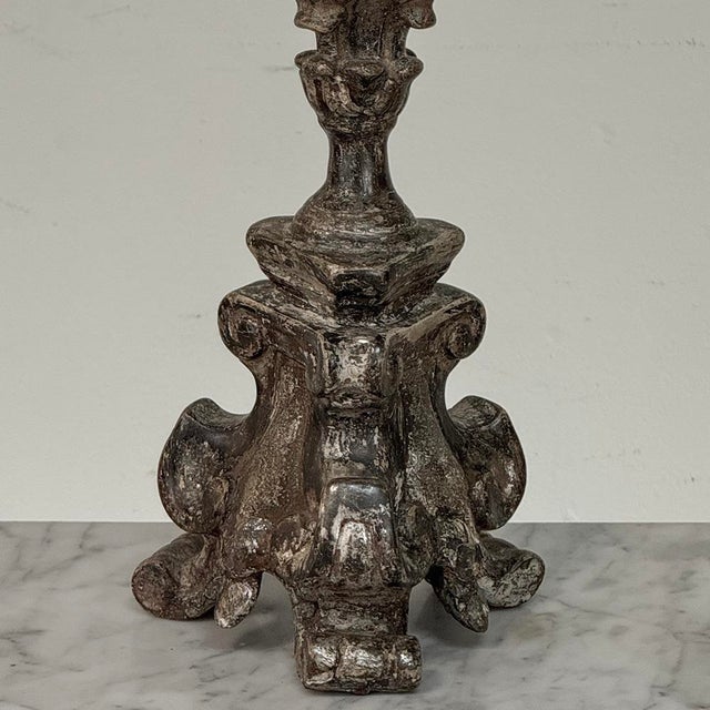 Pair of 18th Century Italian Baroque Silver Gilded Candlesticks For Sale - Image 12 of 18