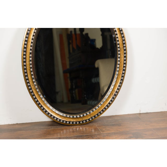 Wood Midcentury Irish Oval Gold and Black Mirror with Diamanté Décor For Sale - Image 7 of 12