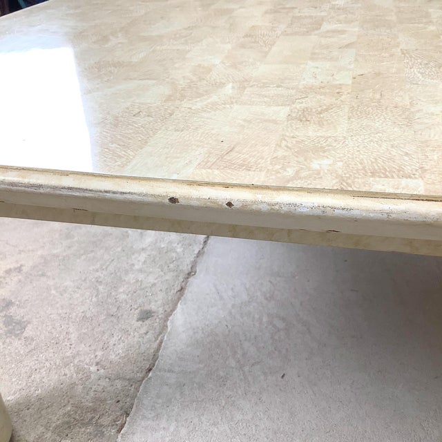 1980s Lane Postmodern Faux Parchment Coffee Table With Sculptural Cylinder Legs For Sale - Image 9 of 18