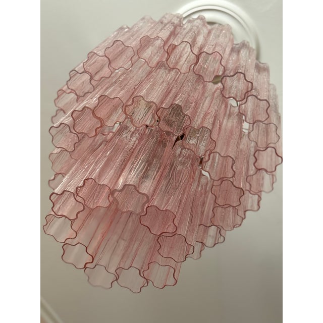 Large Pink Colorful Murano Chandeliers with Tubular Prisms Tronchi, Set of 2 For Sale - Image 11 of 16