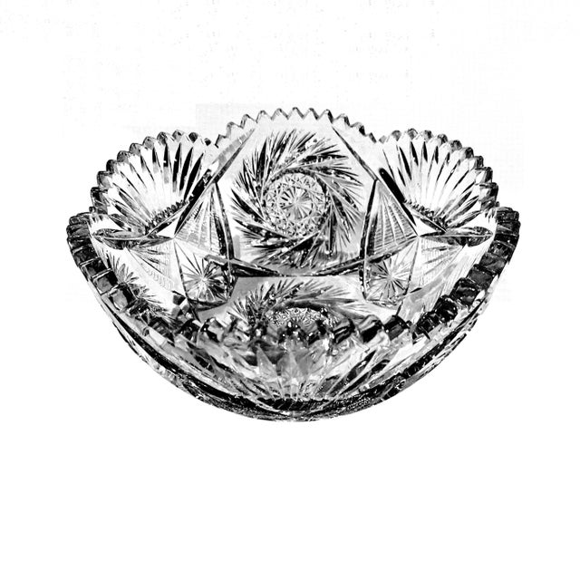 Early 20th Century American Brilliant Period Cut Crystal Glass Bowl 9" Diameter For Sale - Image 9 of 9
