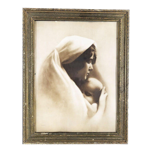 "Madonna Mother Child" Framed Lithograph Print by Wh Partridge, Circa 1900