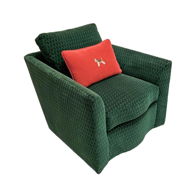Early 21st Century Kravet Denham Green Velvet Swivel Chair Upholstered in Brentano Graviata Evergreen For Sale - Image 5 of 8