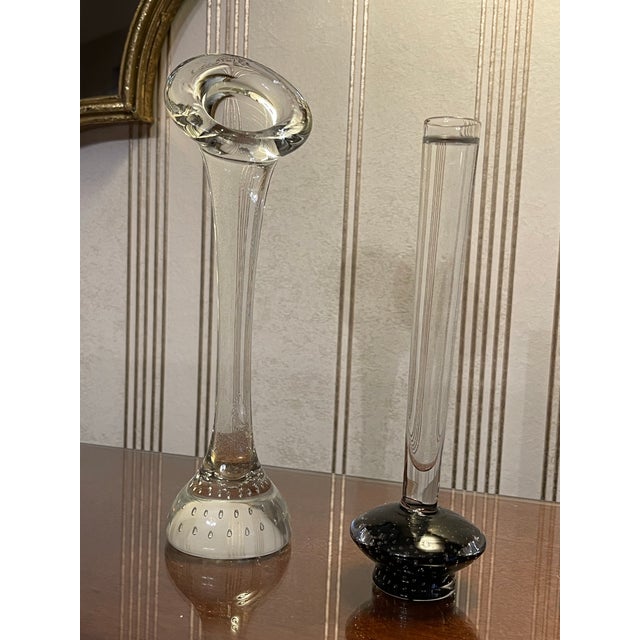 Glass Vintage Mid-Century Hand Blown Clear Glass Bullicante Bud Vase For Sale - Image 7 of 10