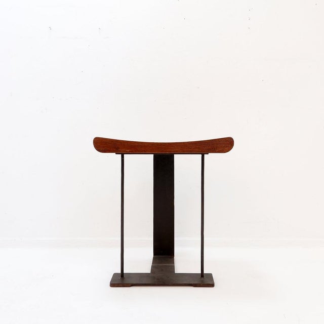 Vintage Stool in Wood and Metal in the style of Pierre Chareaus For Sale - Image 5 of 15