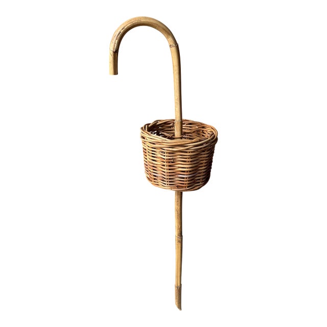 Vintage Bamboo Apothecary Garden Foraging Basket Cane For Sale