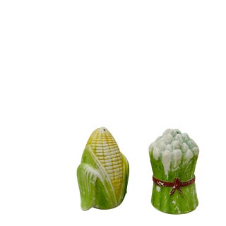 Mid-Century French Country-Style Asparagus & Corn Salt & Pepper Shakers- a Pair For Sale