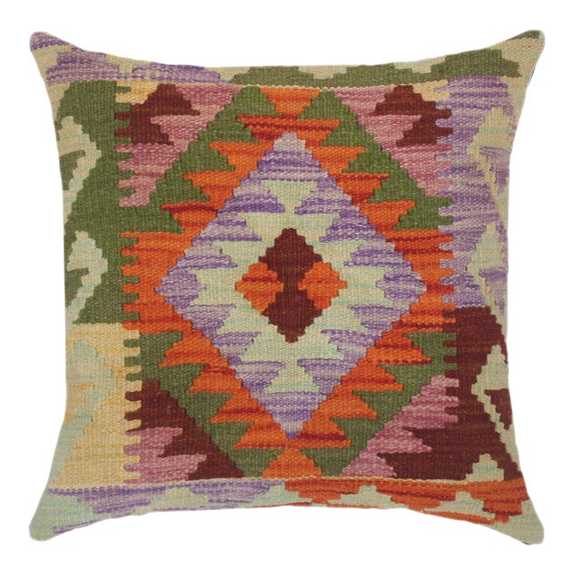 Geometric Turkish Nellie Hand Woven Kilim Throw Pillow For Sale