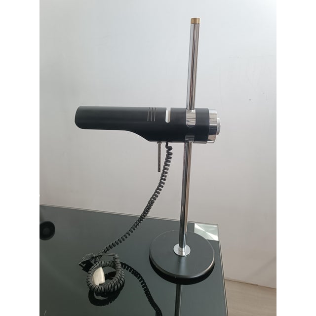 Very beautiful and rare designer desk lamp, model 603 by M. Marca. Spain, 1970s. Black lacquered metal and chrome-plated...