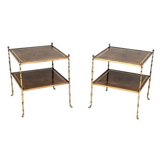 Vintage Brass and Leather Side Tables, 1960, Set of 2 For Sale