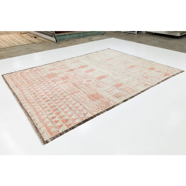 Handmade Modern Moroccan Style Beige Wool Rug With Geometry Design For Sale - Image 4 of 11