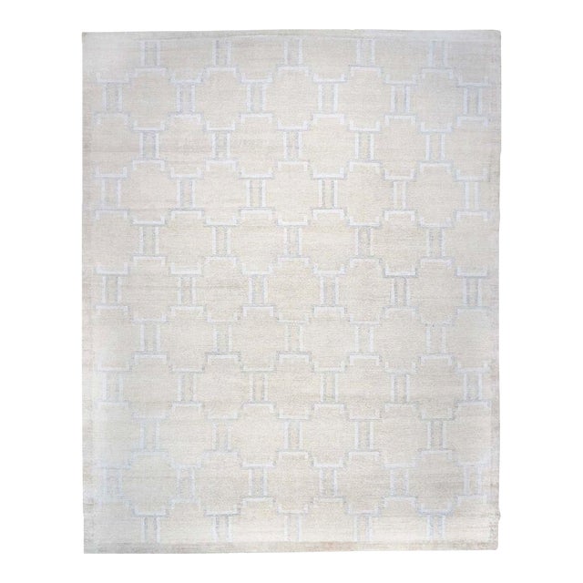 Nepalese Modern Wool & Silk 12X15 Beige, Ivory & Grey Handmade Area Rug #1143905 For Sale