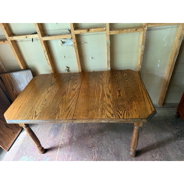 Vintage Solid Oak Wood Dining Table With Leaves For Sale In Washington DC - Image 6 of 13