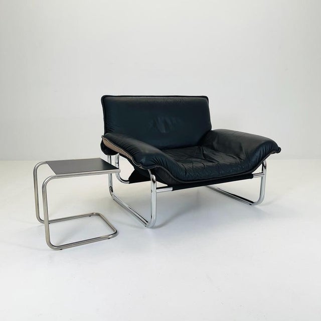 Mid-Century Modern Tublar Frame Chair in Black Leather by Johan Bertil Häggström for Ikea, 1970s For Sale - Image 16 of 16