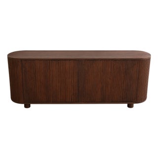 Custom Midcentury Solid Wood Fluted Media Cabinet For Sale