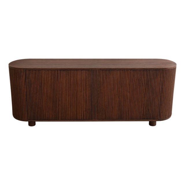 Custom Midcentury Solid Wood Fluted Media Cabinet For Sale