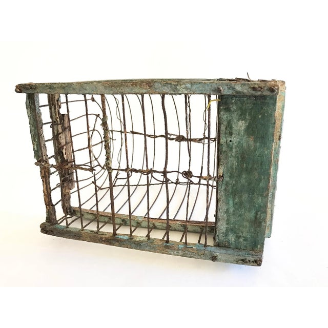 Boho Chic Antique Handmade Wood & Wire Cage For Sale - Image 3 of 4