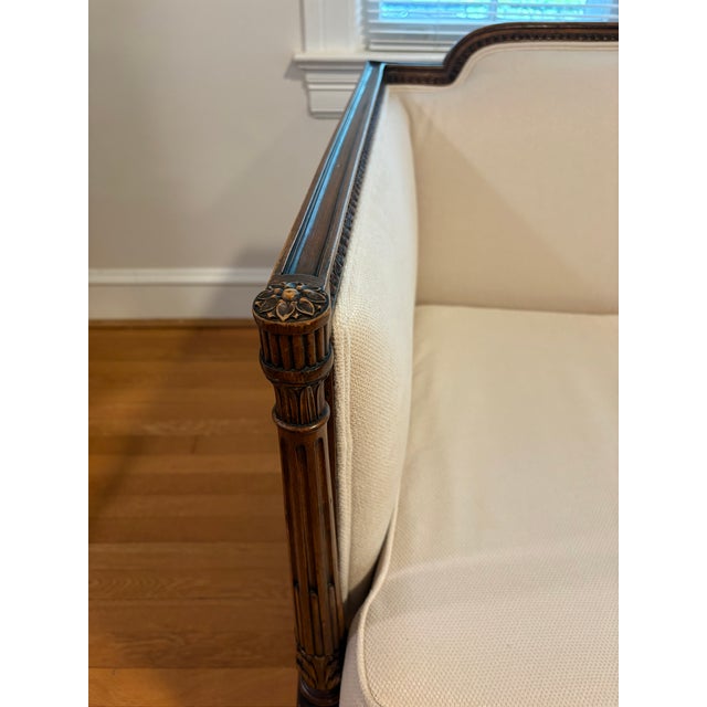 Wood Vintage French Louis XVI-Style Carved Wood Settee/Sofa For Sale - Image 7 of 10