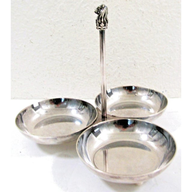 English Mid 19th Century London Ritz Carlton Gebruder Hepp Silverplate 18/10 Three Bowl Condiment Server For Sale - Image 3 of 9
