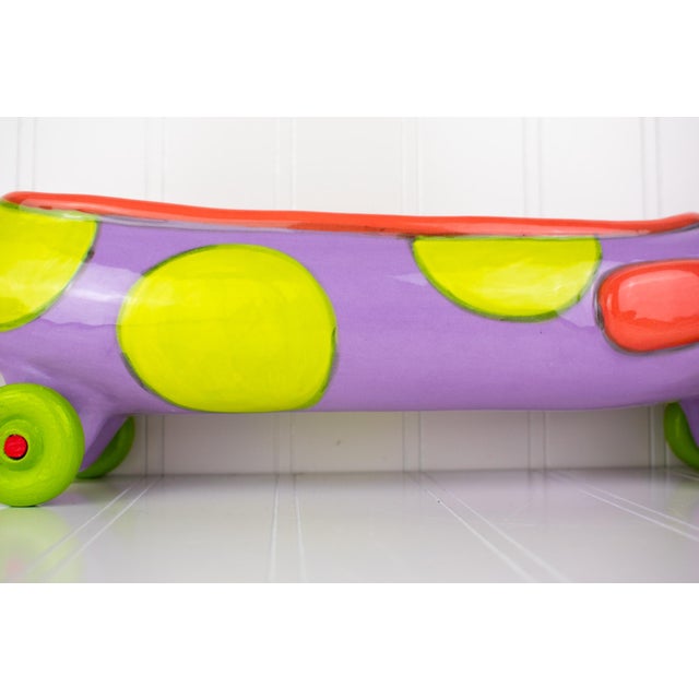 Violet Listed Artist Alison Palmer Studio Art Pottery: Whimsical Fish on Wheels For Sale - Image 8 of 18