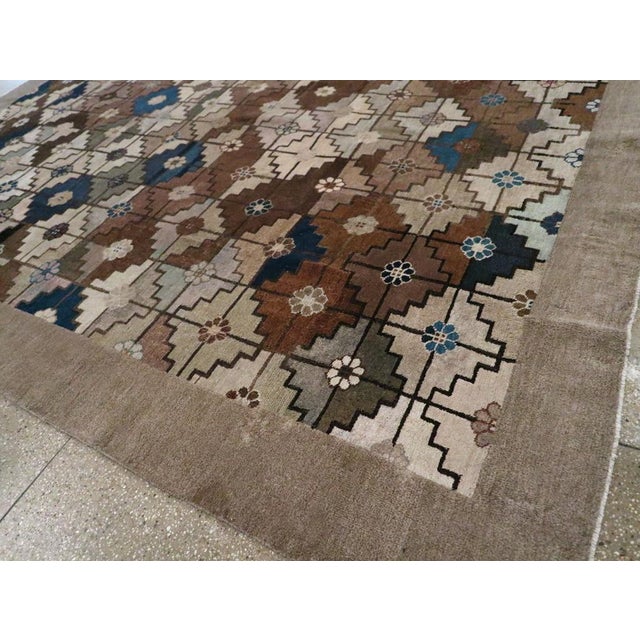 Taupe Galerie Shabab Collection Early 20th Century Handmade Mongolian Art Deco Style Room Size Carpet in Neutral For Sale - Image 8 of 10