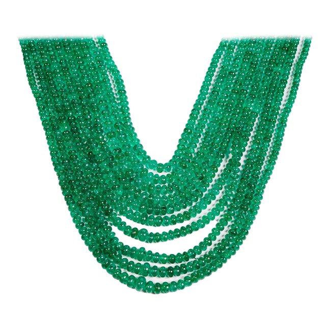Natural Emerald Zambian Beads in 10 lines For Sale - Image 11 of 18