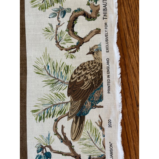 2020s Thibaut Bird Branches Stripe Print Fabric Williamson Brown 1 6/8 Yards F910860 For Sale - Image 5 of 6