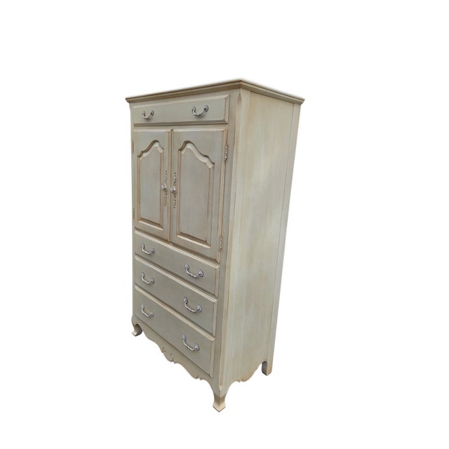 Antique White 1990s Ethan Allen Country French Linen Chest Armoire Dresser Chifforobbe White Wood For Sale - Image 8 of 15