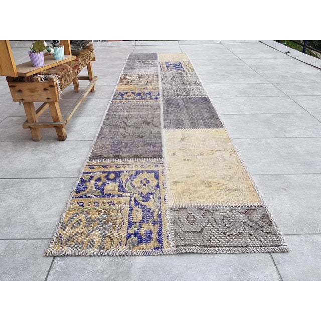 Beige Grey & Beige Vintage Oushak Runner For Sale - Image 8 of 10