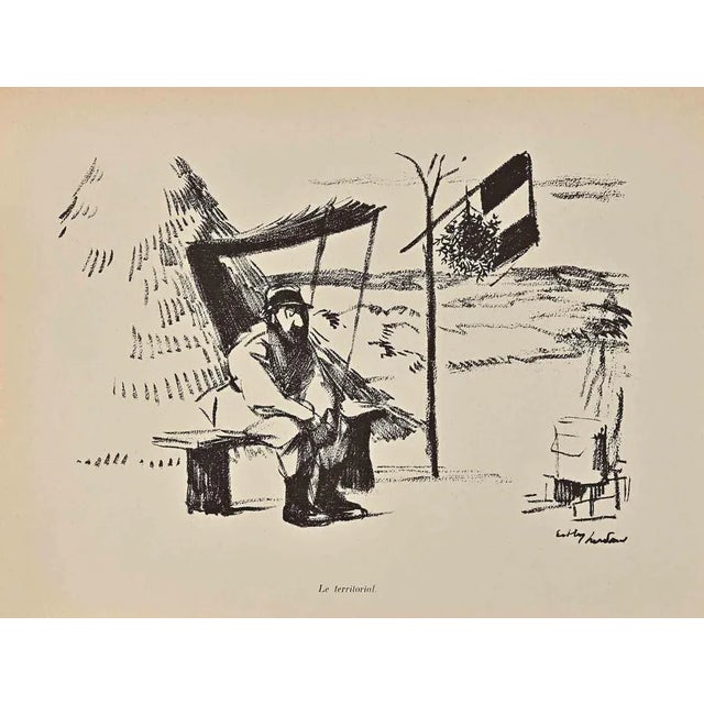 Le Territorial is a vintage Lithograph realized by Hermann Paul from the series "La Grande Guerre Par Les Artistes" Good...