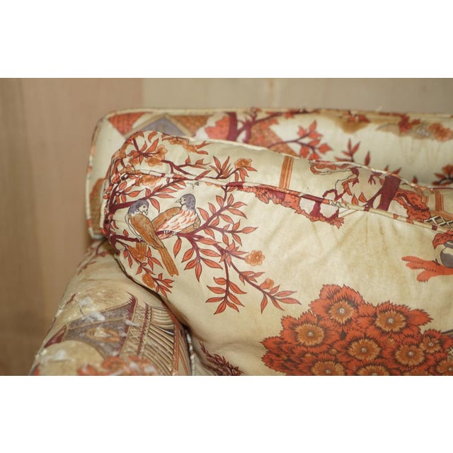 Aesthetic Movement Sofa in Chinoiserie Fabic with Claw & Ball Feet from Howard & Sons, 1880s For Sale - Image 4 of 18