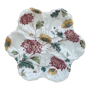 19th Century English Oyster Plate With Flowers Adderley