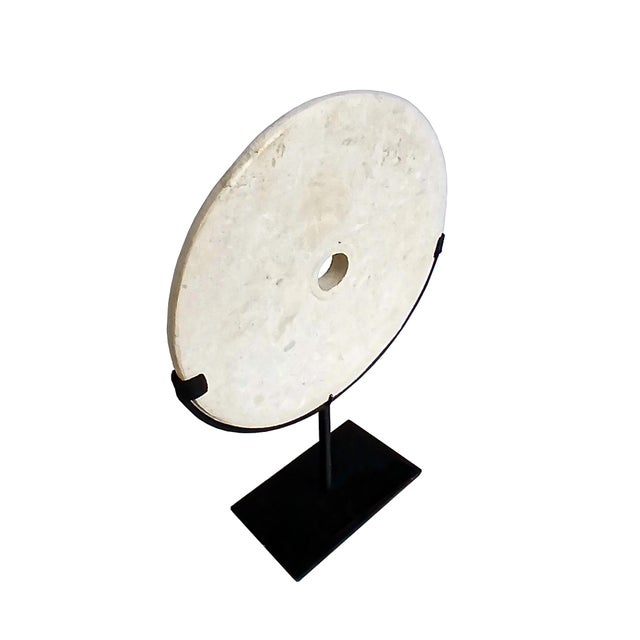 Stone Hand-Carved Indonesian Marble Disk on Stand, 10 Inches For Sale - Image 7 of 15