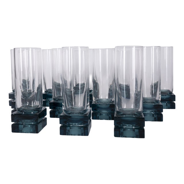 Vintage Italian Blue Crystal Glasses, 1970s, Set of 12 For Sale