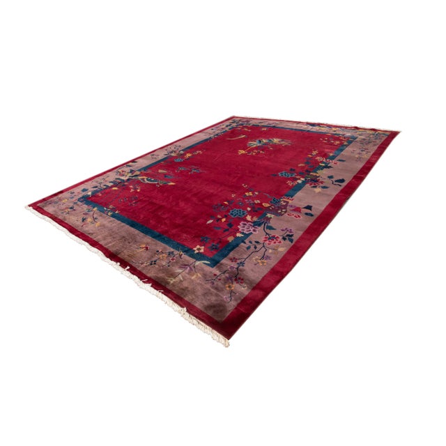 Art Deco Vintage Chinese Art Deco Wool Rug 9 Ft 11 in X 13 Ft 6 In. For Sale - Image 3 of 12