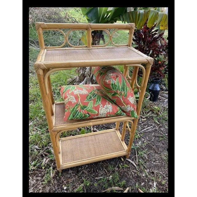 Bamboo Shelving Unit and Storage. Mid Century Modern Bamboo Display Shelf . Wicker and Bamboo Display Stand For Sale - Image 4 of 10